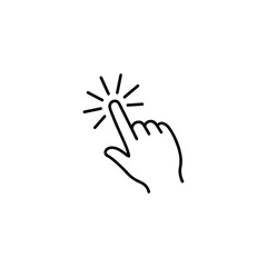 Hand cursor clicking icon, pointer finger with glowing effect, simple outline design.