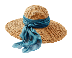 Summer sun hat with blue ribbon fashion lifestyle isolated on transparent background