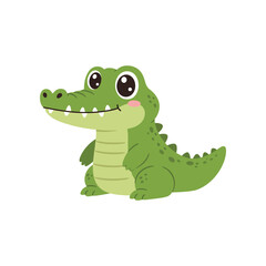Adorable cartoon baby alligator with big eyes and a friendly smile sitting on a white background perfect for children s illustrations