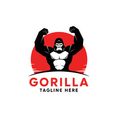 Strong Gorilla Flexing Muscles Logo Design.