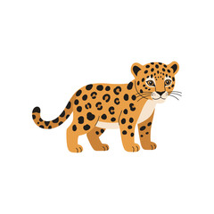 Adorable cartoon leopard cub with distinctive spotted fur standing proudly against a clean white background perfect for children s illustrations