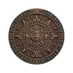 Detailed illustration of the ancient Aztec Sun Stone calendar, a Mesoamerican cultural artifact. isolated PNG with Transparent Background