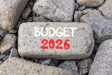 Budget 2026 symbol. Concept words Budget 2026 on beautiful big grey stone. Beautiful grey stones background. Business and budget 2026 concept. Copy space.