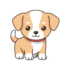 Obraz premium Adorable cartoon puppy dog with big eyes and floppy ears wearing a red collar sitting and looking forward with a happy expression