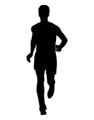 Black silhouette of a jogging man front view