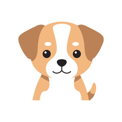 Adorable cartoon illustration of a cute brown and white puppy dog with big expressive eyes and floppy ears looking forward