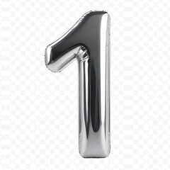 Shiny Silver Foil Balloon Number 1 on Black Background