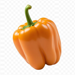Fresh Orange Bell Pepper with Green Stem on Black Background