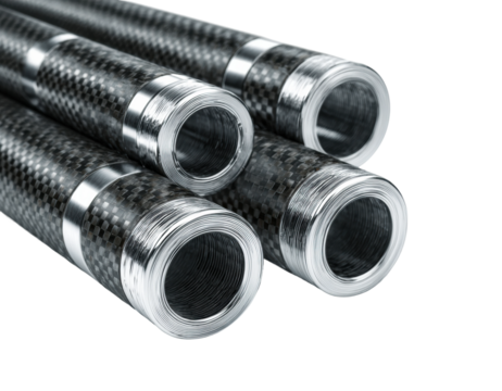 Carbon fiber tube manufacturing in an industrial factory isolated on transparent background