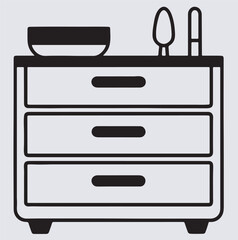 kitchen drawer outline silhouette vector art illustration, furniture icons set