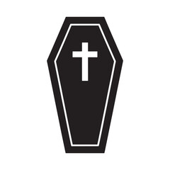 Fototapeta premium Black coffin with white cross symbol isolated on white background vector illustration