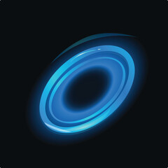 Glowing blue oval shapes create a sense of depth and motion, resembling a futuristic portal or energy field against a dark backdrop