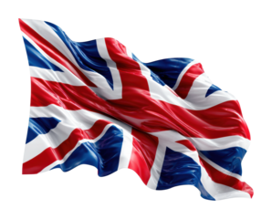 Waving union jack flag celebration united kingdom isolated on transparent background
