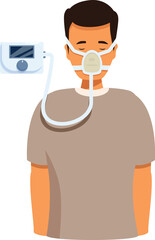 Patient wearing a cpap mask connected to a machine, receiving sleep apnea treatment for improved breathing and sleep quality