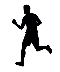 Isolated silhouette of a training man running in three-quarter view