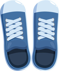 Pair of blue sneakers with white laces viewed from above