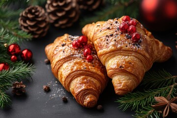 Christmas croissants with icing and pine cones.