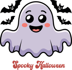 Cute spooky halloween logo icon vector white background .