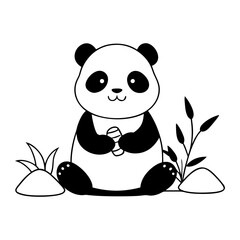 adorable baby panda coloring page vector art illustration.