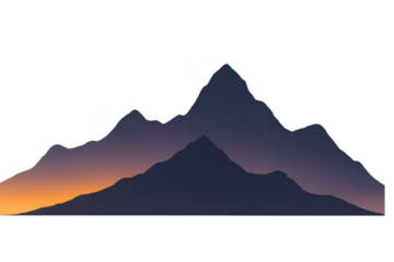 Mountain silhouette with sunset fading sky and transparent background