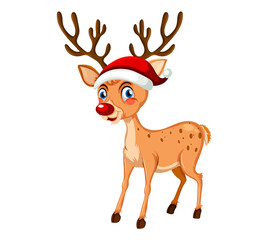 Reindeer Wearing Santa Hat &ndash; Christmas Holiday Character PNG on Transparent Background