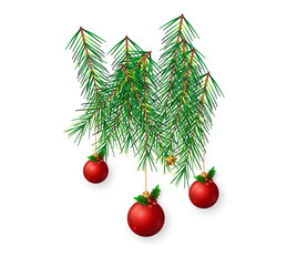 Green Christmas Leaves with Red Ball Ornament &ndash; Festive Holiday Decoration PNG on Transparent Background
