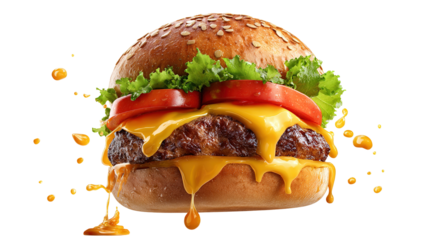 Flying hamburger isolated on transparent background Remove png