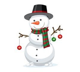 Snowman Made of Snow with Scarf and Hat – Winter Christmas Decoration PNG on Transparent Background