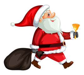 Santa Claus Carrying Gift Sack and Holding Bell &ndash; Christmas Character PNG on Transparent Background