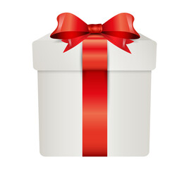 White Gift Box with Red Ribbon and Bow &ndash; Christmas Present PNG on Transparent Background