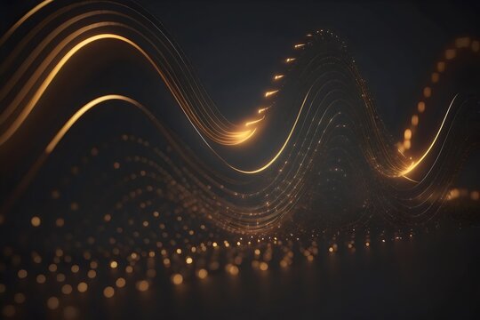 Abstract golden waves dance and flow against a dark background, evoking a sense of energy and elegance