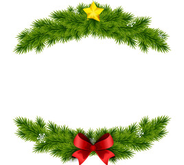 Christmas Decoration with Green Leaves, Golden Star, and Red Ribbon &ndash; Festive Holiday Ornament PNG on Transparent Background