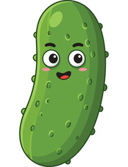 A cute and funny cartoon pickle character with big eyes and a happy smile isolated on a white background for a playful design