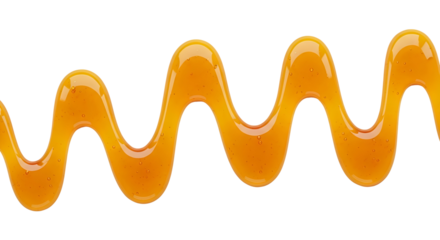 Sweet golden flowing caramel sauce drizzle line isolated for dessert design and advertising isolated PNG with Transparent Background
