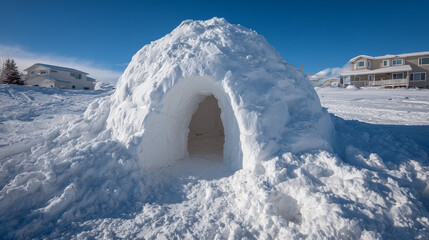 Construction d'un igloo en pleine hiver dans une région enneigée