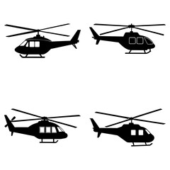 Four helicopter silhouettes arranged in a square pattern against a white plain background design vector
