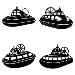 Illustration showing four hovercrafts with different designs in a black and white color scheme setup