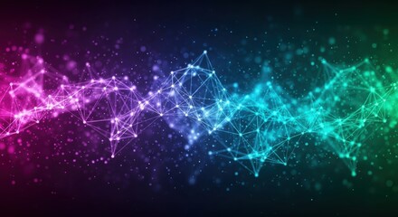 Abstract Digital Network Connection With Glowing Particles Across Spectrum Colors
