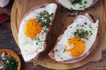 The Strammer Max sandwich, traditional dish in Germany Berlin and Saxon region	
