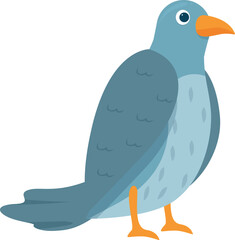 Cartoon illustration of a blue pigeon standing and looking away