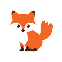 Obraz premium Adorable cartoon fox sitting with fluffy tail and big eyes cute woodland animal illustration for childrens designs