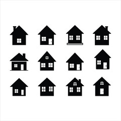 Fototapeta premium Collection of silhouette houses diverse architectural styles for real estate and property icons