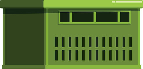 Prefabricated building showcasing modern architectural design with green facade, suitable for various purposes