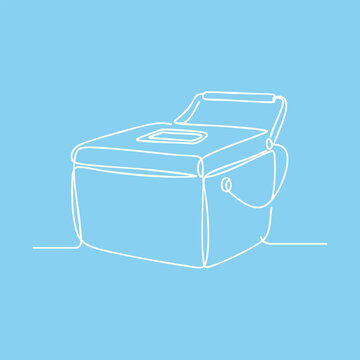 Minimalist Line Drawing of a Top-Loading Washing Machine on Light Blue