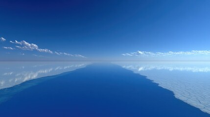 Vast ocean and sky merge at horizon under a bright blue sky
