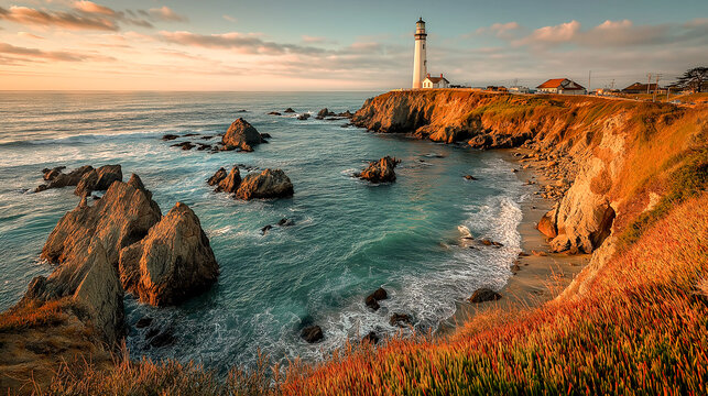 rocky coastline with lighthouse