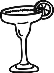 Whimsical martini glass line art doodle. Whimsy cocktail drink beverage. Vector outline illustration