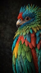 Fototapeta premium Colorful parrot with vibrant feathers against dark background