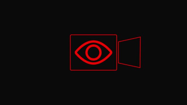 Simple Red Outline Video Camera Icon on Black Background symbol 4k video .