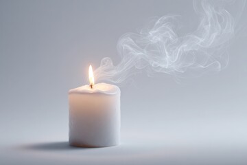 Glowing candle with swirling smoke in a tranquil setting